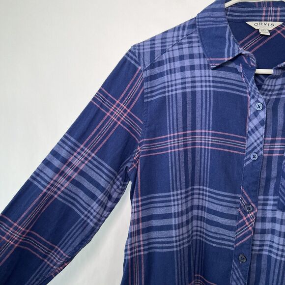 Orvis Button Up Flannel Shirt Mens Size Small Blue Pink Plaid Long Sleeve EUC - Picture 5 of 12